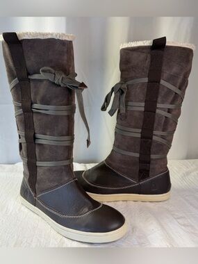 Gaastra sz40/9.5 Tall Brown Suede&Leather Lace-Up Winter Boots Shearling Collar